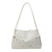 Women's Medium Yarn Solid Color Basic Pearls Sewing Thread Magnetic Buckle Shoulder Bag sku image 2