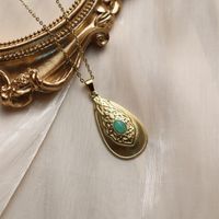 304 Stainless Steel 18K Gold Plated Vintage Style French Style Inlay Sun Oval Water Droplets Natural Stone main image 9