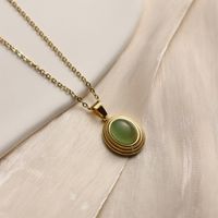 304 Stainless Steel 18K Gold Plated Vintage Style French Style Inlay Sun Oval Water Droplets Natural Stone main image 10