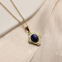 304 Stainless Steel 18K Gold Plated Vintage Style French Style Inlay Sun Oval Water Droplets Natural Stone main image 11