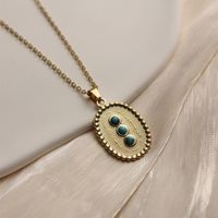 304 Stainless Steel 18K Gold Plated Vintage Style French Style Inlay Sun Oval Water Droplets Natural Stone main image 8