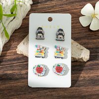 1 Set Cartoon Style Modern Style Book Electrocardiogram Apple Wood Ear Studs sku image 8