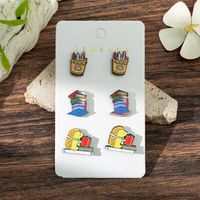 1 Set Cartoon Style Modern Style Book Electrocardiogram Apple Wood Ear Studs sku image 3