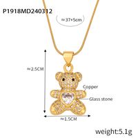 Copper Cute Lady Sweet Plating Inlay Bear Rhinestones Glass Zircon Pendant Necklace sku image 1