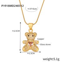 Copper Cute Lady Sweet Plating Inlay Bear Rhinestones Glass Zircon Pendant Necklace sku image 2