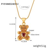 Copper Cute Lady Sweet Plating Inlay Bear Rhinestones Glass Zircon Pendant Necklace sku image 3