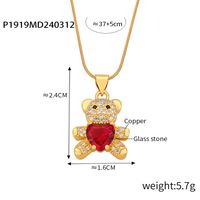 Copper Cute Lady Sweet Plating Inlay Bear Rhinestones Glass Zircon Pendant Necklace sku image 5