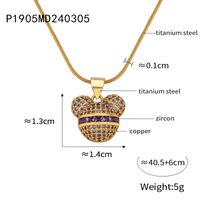 Titanium Steel Copper Casual Elegant Cute Plating Inlay Bear Zircon Pendant Necklace main image 2