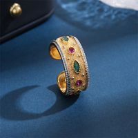 Copper 18K Gold Plated Classical Lady Plating Inlay Geometric Zircon Open Rings main image 7