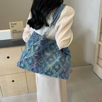 Women's Large Denim Star Gradient Color Streetwear Sewing Thread Zipper Tote Bag main image 5