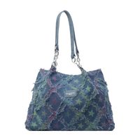 Women's Large Denim Star Gradient Color Streetwear Sewing Thread Zipper Tote Bag sku image 2