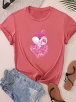 Women's T-shirt Short Sleeve T-Shirts Round Casual Heart Shape main image 3