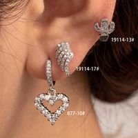 1 Piece Casual Simple Style Cactus Heart Shape Wings Inlay Copper Zircon Ear Studs main image 1