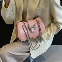 Women's Medium Pu Leather Solid Color Bow Knot Streetwear Sewing Thread Zipper Crossbody Bag main image 2