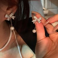 Sweet Geometric Flower Bow Knot Imitation Pearl Alloy Inlay Rhinestones Women's Earrings 1 Pair sku image 2