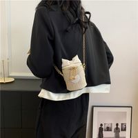 Women's Small Straw Heart Shape Solid Color Cute Basic Bowknot Cylindrical Zipper Crossbody Bag main image 5
