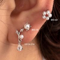 1 Piece Casual French Style Korean Style Water Droplets Pearl Flower Inlay Copper Zircon Ear Studs main image 1