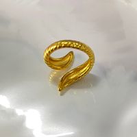 304 Stainless Steel 18K Gold Plated Simple Style Solid Color Horn Snake Open Rings main image 3