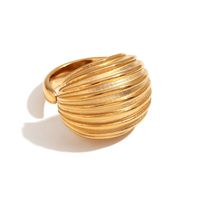 304 Stainless Steel 18K Gold Plated Basic Vintage Style Plating Stripe Solid Color Open Rings main image 4