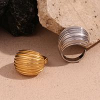 304 Stainless Steel 18K Gold Plated Basic Vintage Style Plating Stripe Solid Color Open Rings main image 1