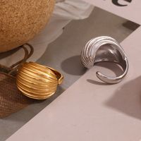 304 Stainless Steel 18K Gold Plated Basic Vintage Style Plating Stripe Solid Color Open Rings main image 2