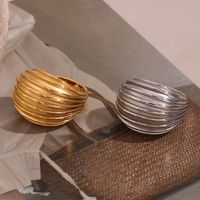 304 Stainless Steel 18K Gold Plated Basic Vintage Style Plating Stripe Solid Color Open Rings main image 3