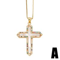 Copper 18K Gold Plated Basic Classic Style Commute Plating Inlay Cross Round Zircon Pendant Necklace main image 3