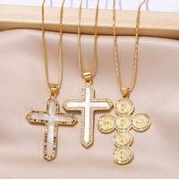 Copper 18K Gold Plated Basic Classic Style Commute Plating Inlay Cross Round Zircon Pendant Necklace main image 7