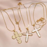 Copper 18K Gold Plated Basic Classic Style Commute Plating Inlay Cross Round Zircon Pendant Necklace main image 1