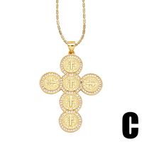 Copper 18K Gold Plated Basic Classic Style Commute Plating Inlay Cross Round Zircon Pendant Necklace main image 5