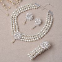 Fashion Flower Artificial Pearl Inlay Artificial Gemstones Women's Bracelets Earrings Necklace sku image 3