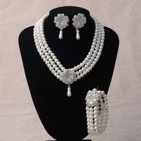Fashion Flower Artificial Pearl Inlay Artificial Gemstones Women's Bracelets Earrings Necklace sku image 4