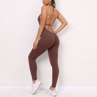 Sports Solid Color Cotton Blend Plunging Neck Backless Active Bottoms Jumpsuits main image 6
