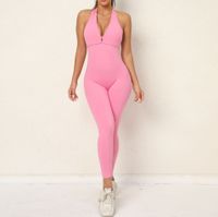 Sports Solid Color Cotton Blend Plunging Neck Backless Active Bottoms Jumpsuits main image 2