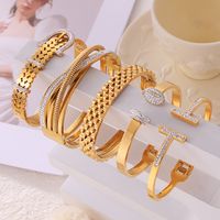 Titanium Steel Casual Classic Style British Style Plating Inlay Geometric Rhinestones Bangle main image 9