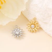 1 Piece 12*10mm Copper Zircon 18K Gold Plated White Gold Plated Chrysanthemum Polished Pendant main image 4