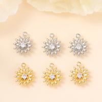 1 Piece 12*10mm Copper Zircon 18K Gold Plated White Gold Plated Chrysanthemum Polished Pendant main image 7
