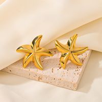 1 Pair IG Style Vintage Style Classic Style Water Droplets Starfish Solid Color Titanium Steel 18K Gold Plated Ear Studs main image 7