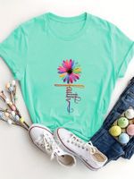 Women's T-shirt Short Sleeve T-Shirts Round Casual Chrysanthemum main image 4