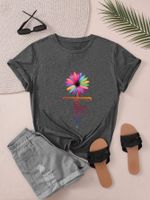Women's T-shirt Short Sleeve T-Shirts Round Casual Chrysanthemum main image 2