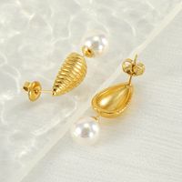 1 Pair IG Style Modern Style Classic Style Water Droplets Inlay Titanium Steel Pearl 18K Gold Plated Drop Earrings main image 5