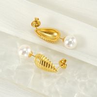 1 Pair IG Style Modern Style Classic Style Water Droplets Inlay Titanium Steel Pearl 18K Gold Plated Drop Earrings main image 6