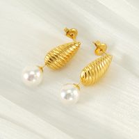 1 Pair IG Style Modern Style Classic Style Water Droplets Inlay Titanium Steel Pearl 18K Gold Plated Drop Earrings main image 1