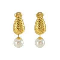 1 Pair IG Style Modern Style Classic Style Water Droplets Inlay Titanium Steel Pearl 18K Gold Plated Drop Earrings main image 3