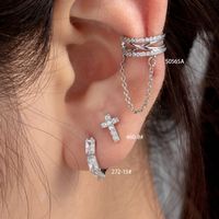 1 Piece Casual Simple Style Cross Chain Inlay Copper Zircon Ear Studs main image 1