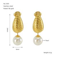 1 Pair IG Style Modern Style Classic Style Water Droplets Inlay Titanium Steel Pearl 18K Gold Plated Drop Earrings main image 2