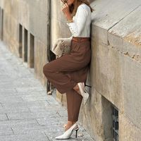 Mujeres A Diario Ropa De Calle Color Sólido La Altura Del Tobillo Bolsillo Pantalones Rectos main image 3