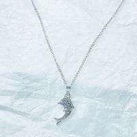 Sterling Silber Süß Moderner Stil Süss Überzug Inlay Delfin Blume Künstlicher Kristall Halskette Mit Anhänger main image 3