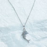Sterling Silver Cute Modern Style Sweet Plating Inlay Dolphin Flower Artificial Crystal Pendant Necklace main image 4