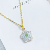 Sterling Silver Cute Modern Style Sweet Plating Inlay Dolphin Flower Artificial Crystal Pendant Necklace main image 8